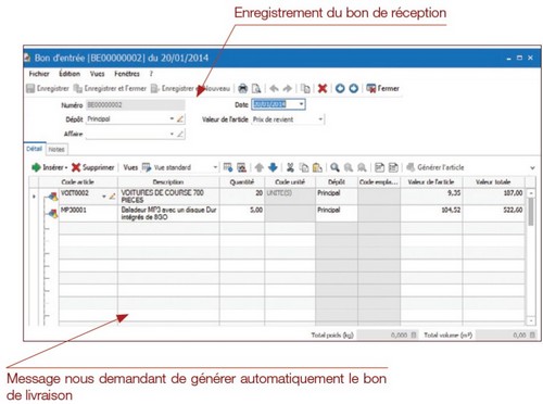 Enregistrement bon de réception